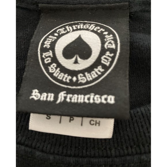 Thrasher Magazine Pushead SKATE OUTLAW LOGO Skateboard T Shirt Size S BLACK EUC - Picture 6 of 10